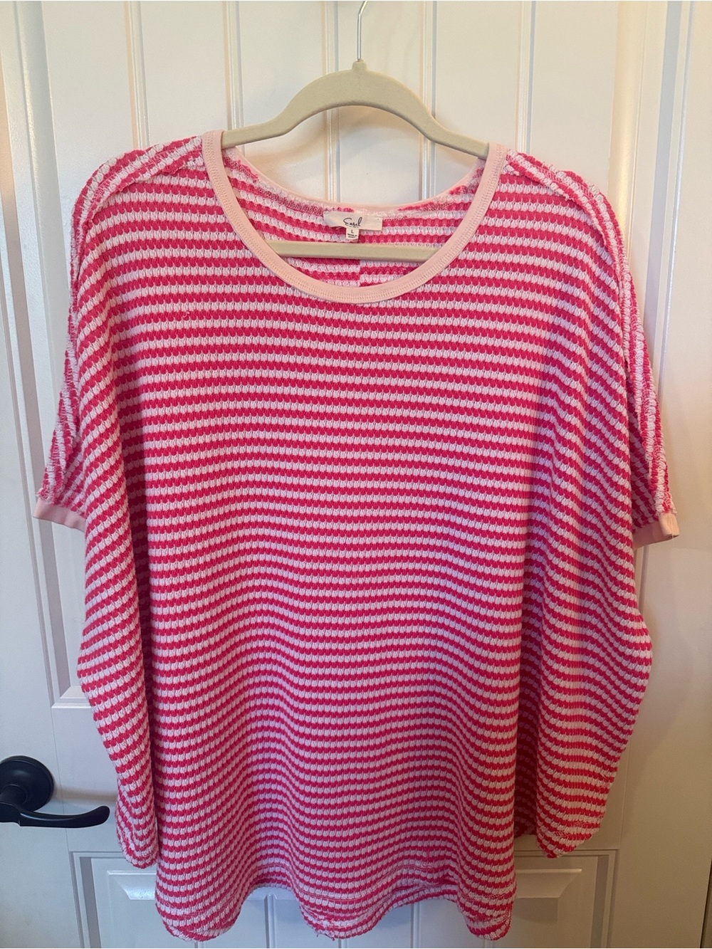 easel Pink and White Striped Knit Top